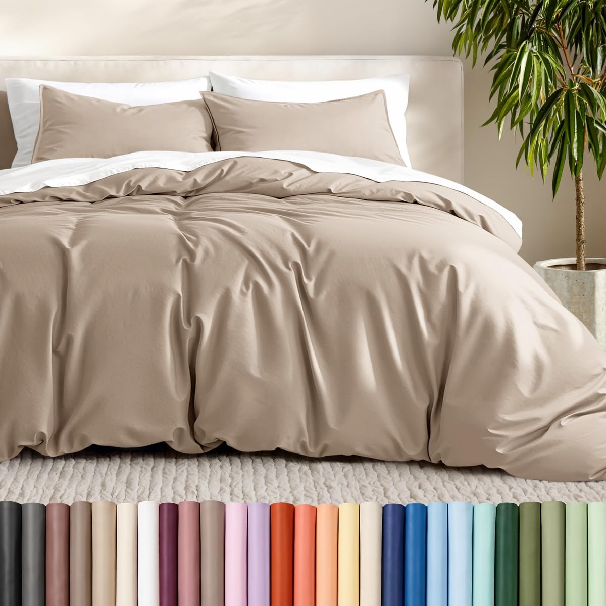 Bare Home Duvet Cover Set 1800 Ultra-Soft (Queen, Grey)