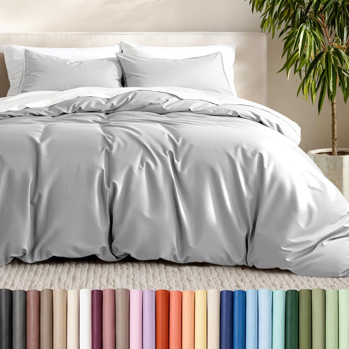 Bare Home Duvet Cover Set 1800 Ultra-Soft (Queen, Grey)