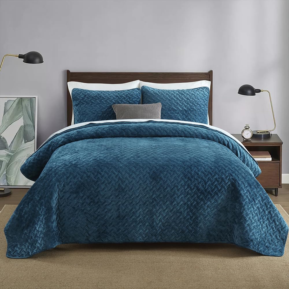 Liians Velvet Bedspread Quilt Coverlet Bedding Sets Full Queen Size, Pink
