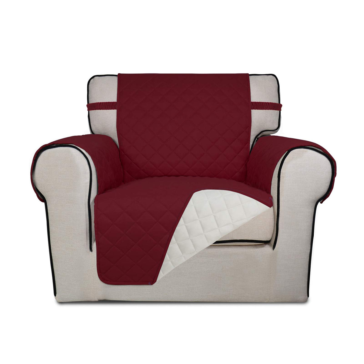 PureFit Reversible Quilted Sofa Cover, Water Resistant Slipcover Furniture Protector, Washable Couch Cover with Non Slip and Elastic Straps for Kids, Dogs, Pets (Sofa, Beige/Beige)