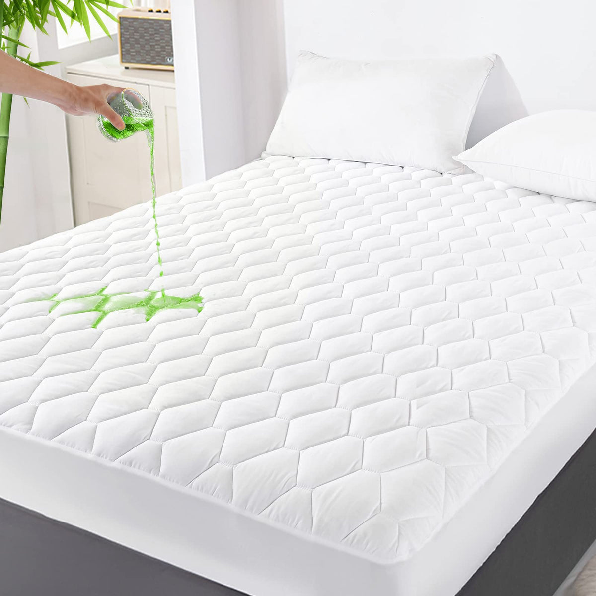 GRT Twin Mattress Protector Waterproof, Hollow Cotton Quilted Mattress Pad