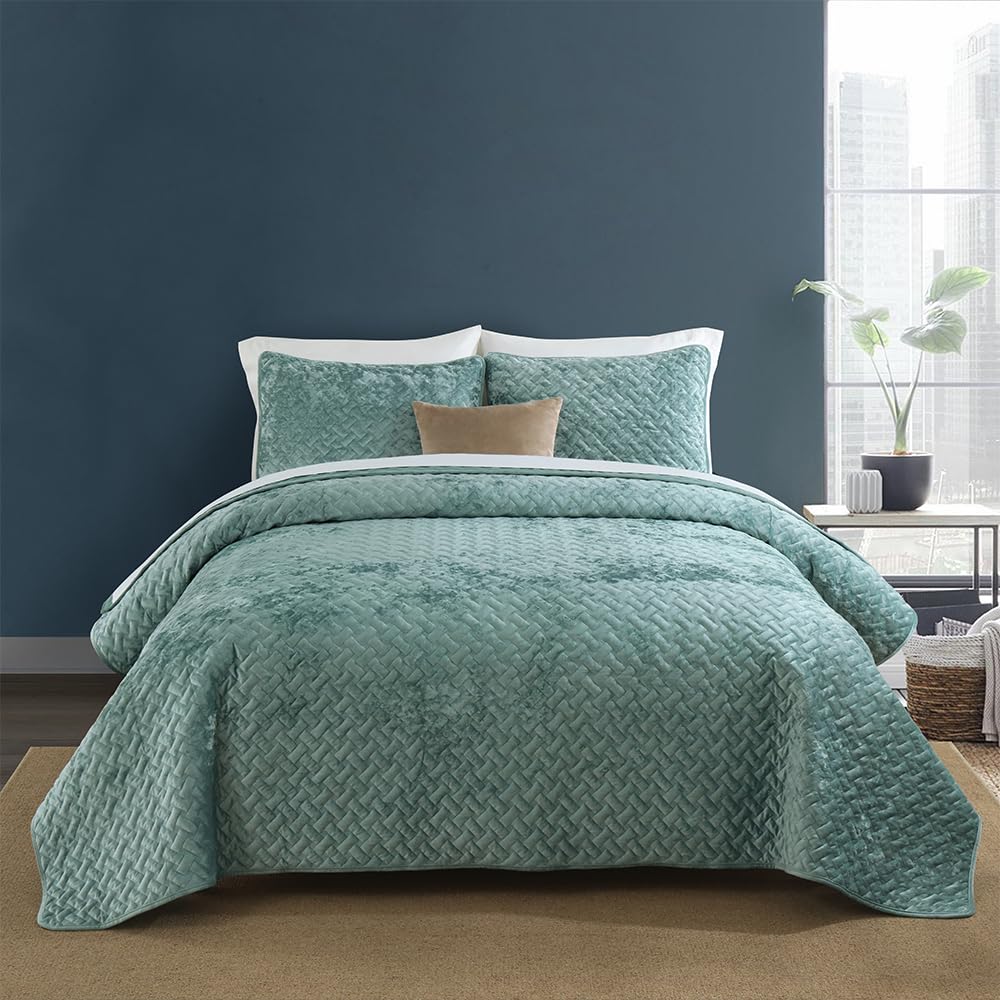 Liians Velvet Bedspread Quilt Coverlet Bedding Sets Full Queen Size, Pink