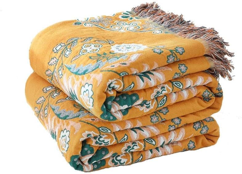Floral Rustic Large Boho Throw Blanket 90"x98" Orange&Sage Green