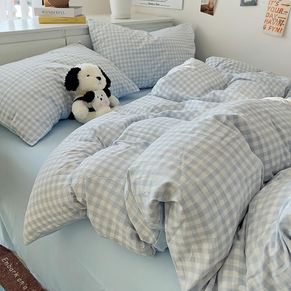Nayoroom Gingham Duvet Cover Set Queen Blue White Plaid Checkered Bedding