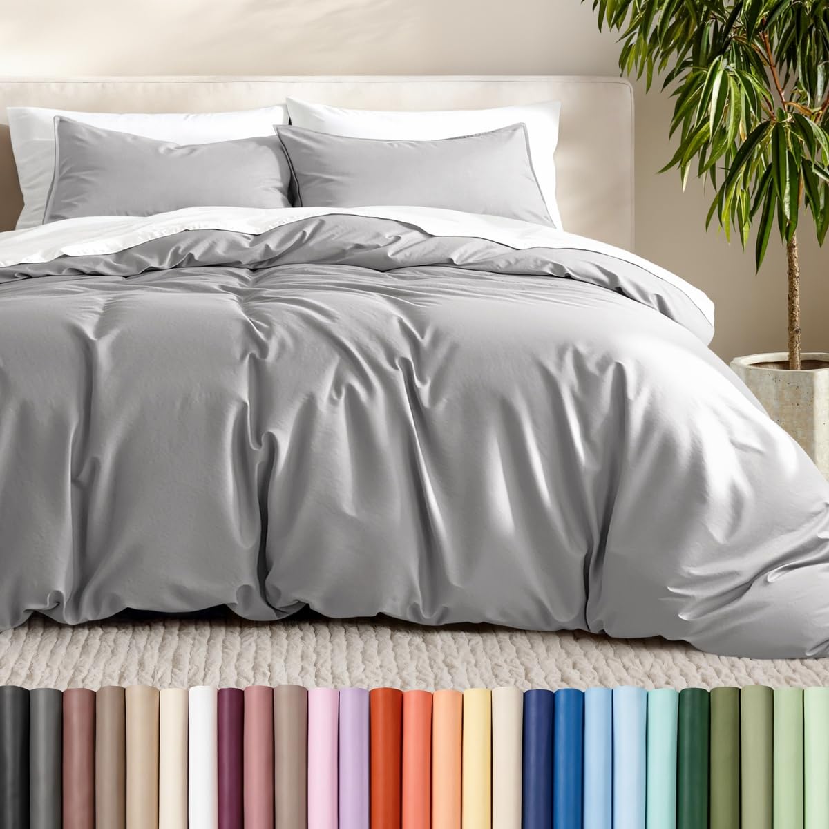 Bare Home Duvet Cover Set 1800 Ultra-Soft (Queen, Grey)