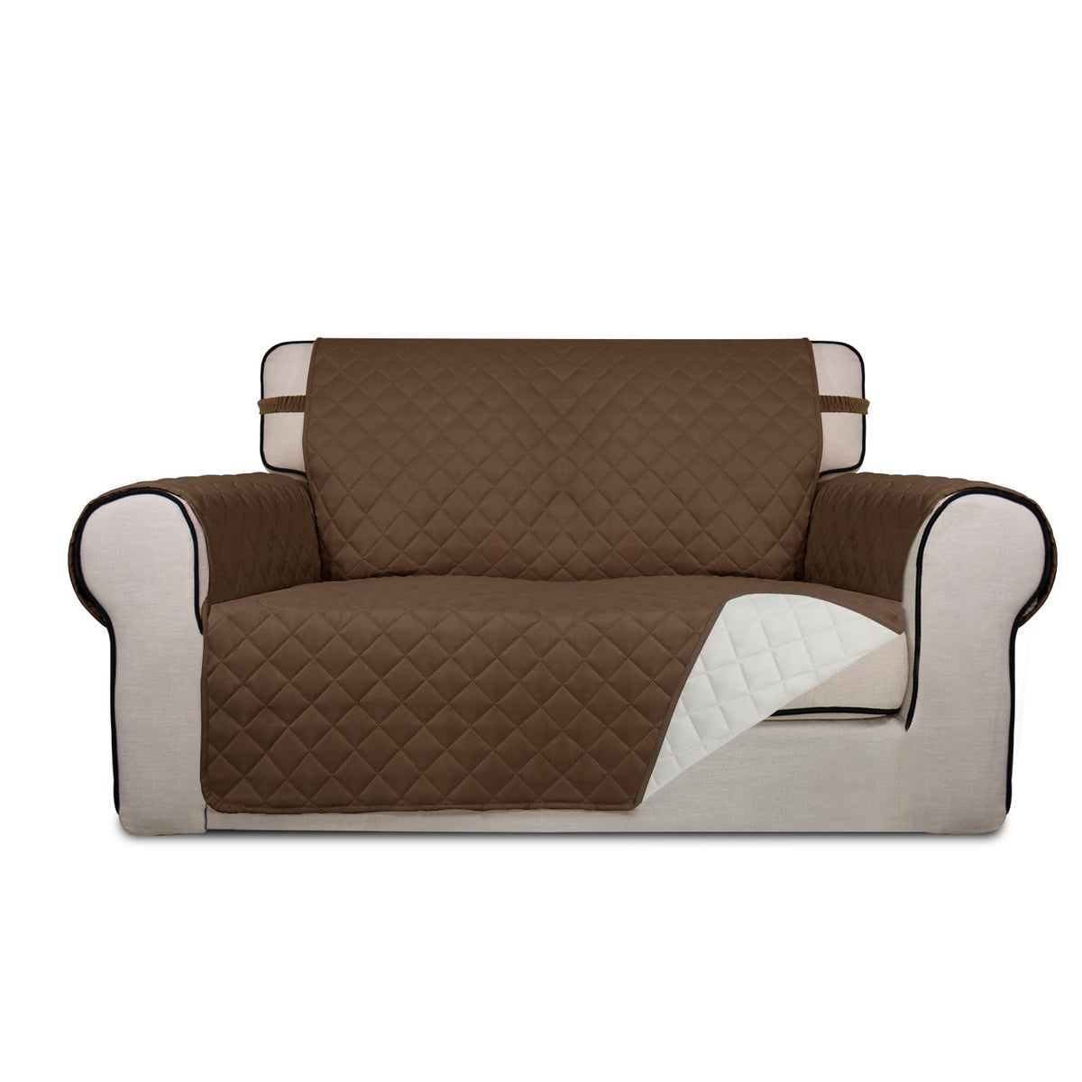 PureFit Reversible Quilted Sofa Cover, Water Resistant Slipcover Furniture Protector, Washable Couch Cover with Non Slip and Elastic Straps for Kids, Dogs, Pets (Sofa, Beige/Beige)