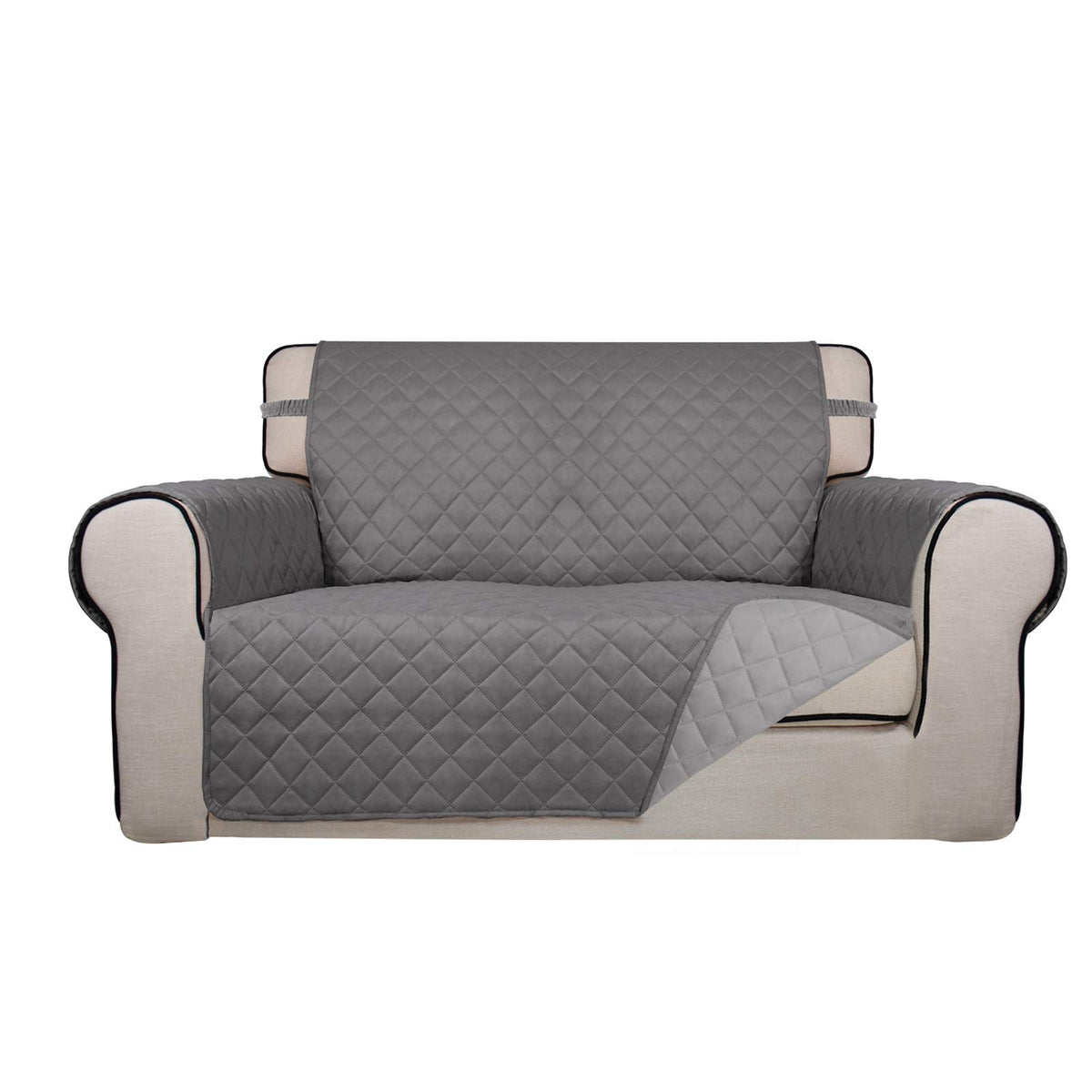 PureFit Reversible Quilted Sofa Cover, Water Resistant Slipcover Furniture Protector, Washable Couch Cover with Non Slip and Elastic Straps for Kids, Dogs, Pets (Sofa, Beige/Beige)