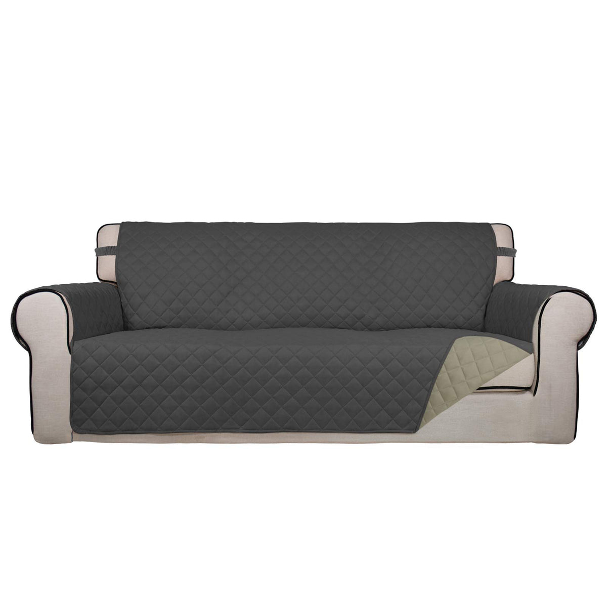 PureFit Reversible Quilted Sofa Cover, Water Resistant Slipcover Furniture Protector, Washable Couch Cover with Non Slip and Elastic Straps for Kids, Dogs, Pets (Sofa, Beige/Beige)