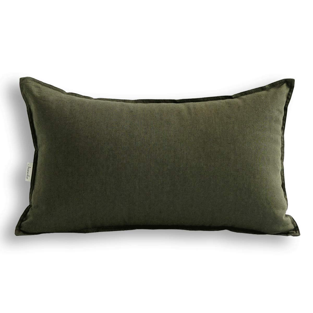 Jeanerlor Cotton Linen Square Decorative Throw Pillow Case Cushion Cover with Twin Needles Stitch on Edge,for Wedding Party Gift Car 12"x20"(30 x 50cm), Olive Green