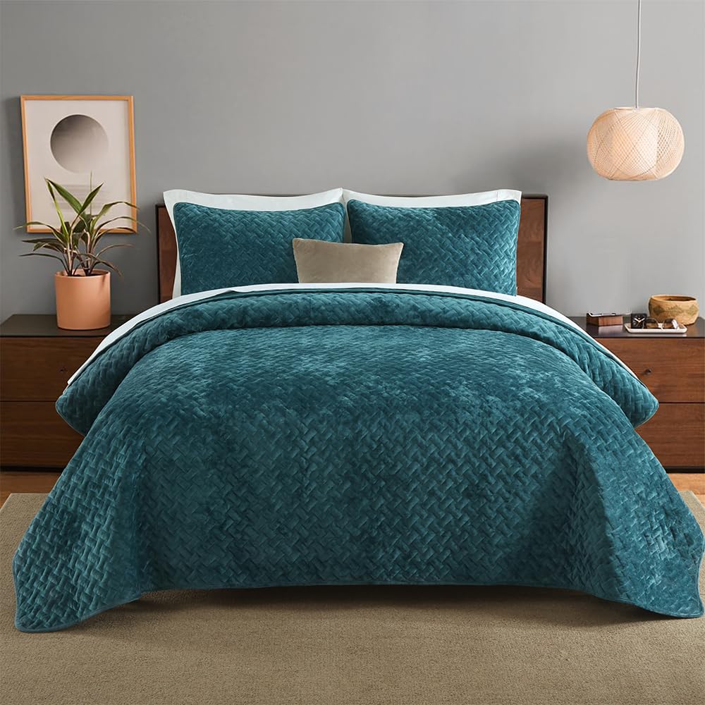 Liians Velvet Bedspread Quilt Coverlet Bedding Sets Full Queen Size, Pink