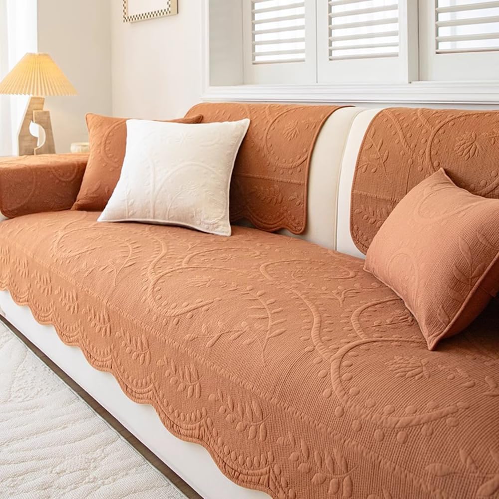 Cotton Quilted Couch Cover for Sofa Sectional Sofa Covers Washable(Beige,28"x28")