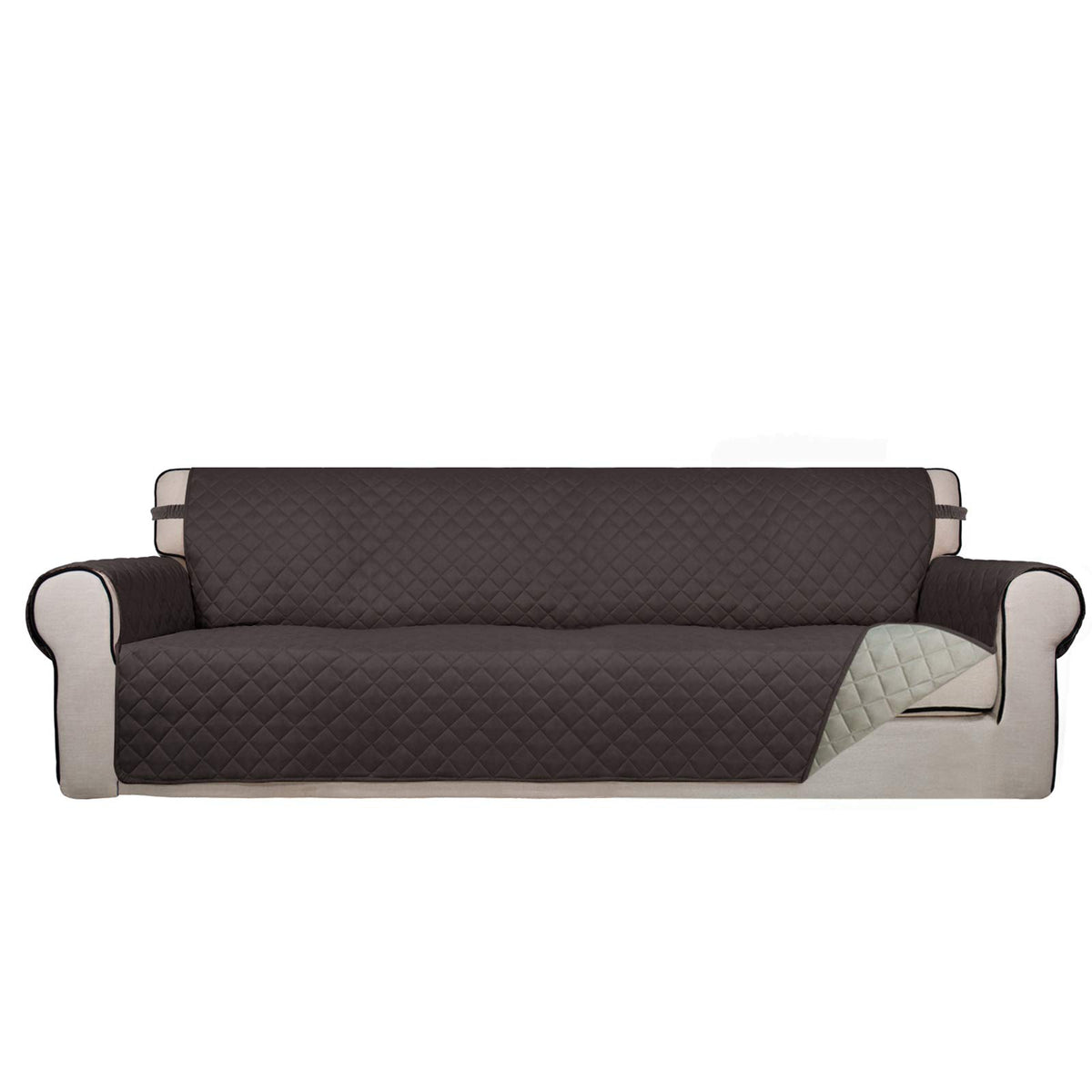 PureFit Reversible Quilted Sofa Cover, Water Resistant Slipcover Furniture Protector, Washable Couch Cover with Non Slip and Elastic Straps for Kids, Dogs, Pets (Sofa, Beige/Beige)