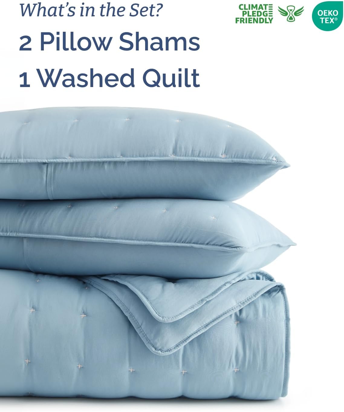 Quilt Set Queen Size - Lightweight Boho Bed Set - Dust Blue, 90" x 96"