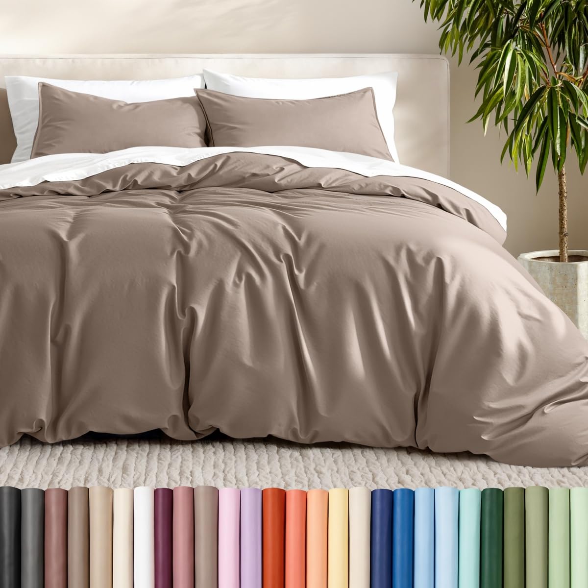 Bare Home Duvet Cover Set 1800 Ultra-Soft (Queen, Grey)