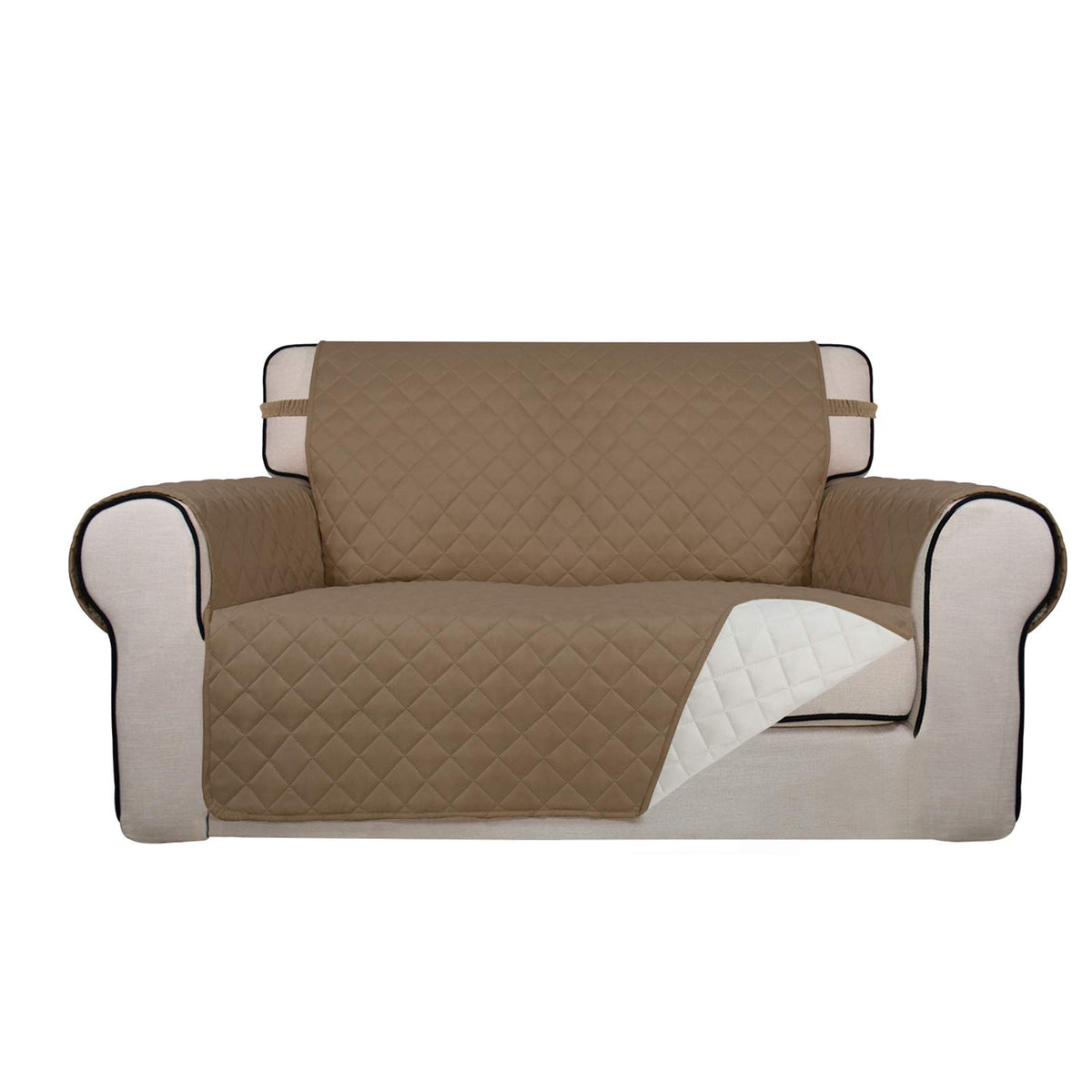 PureFit Reversible Quilted Sofa Cover, Water Resistant Slipcover Furniture Protector, Washable Couch Cover with Non Slip and Elastic Straps for Kids, Dogs, Pets (Sofa, Beige/Beige)