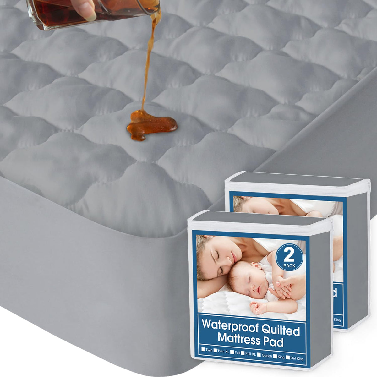 Mattress Protector Pad Cover Waterproof Twin Size Quilted for Single Bed