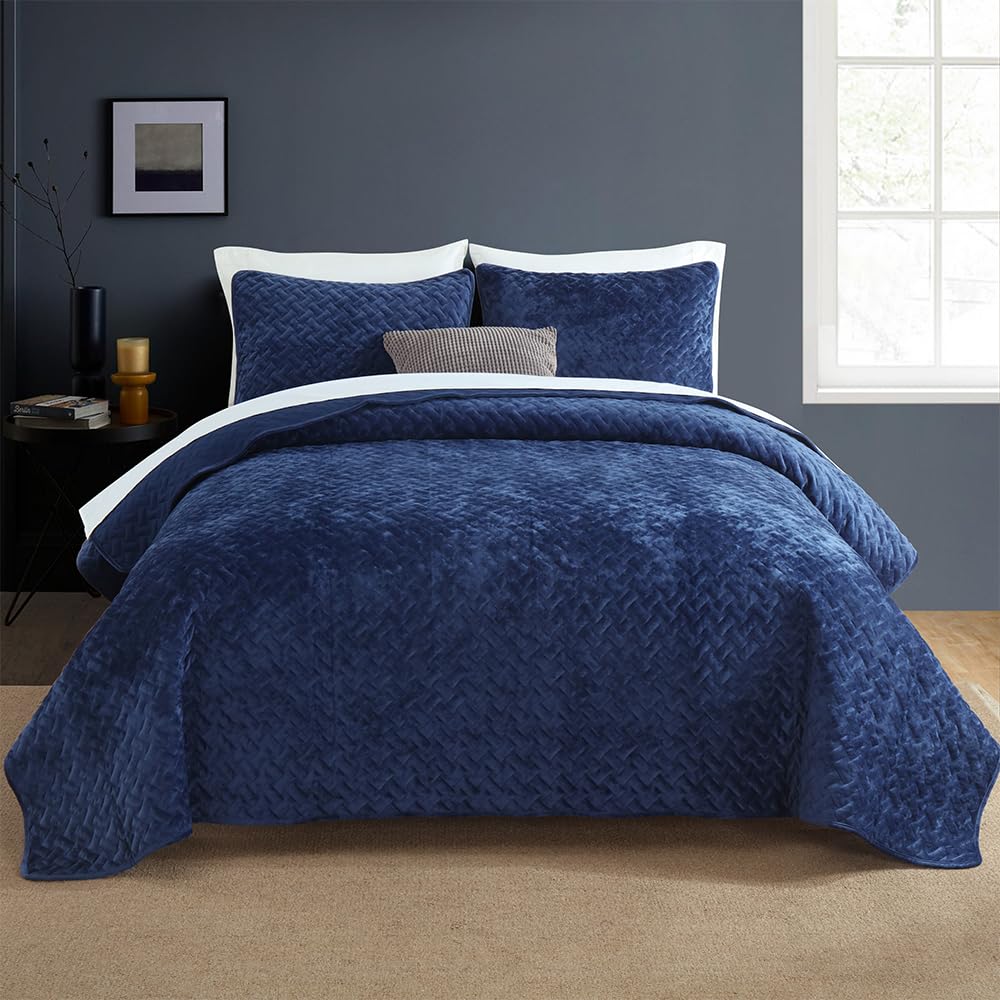 Liians Velvet Bedspread Quilt Coverlet Bedding Sets Full Queen Size, Pink