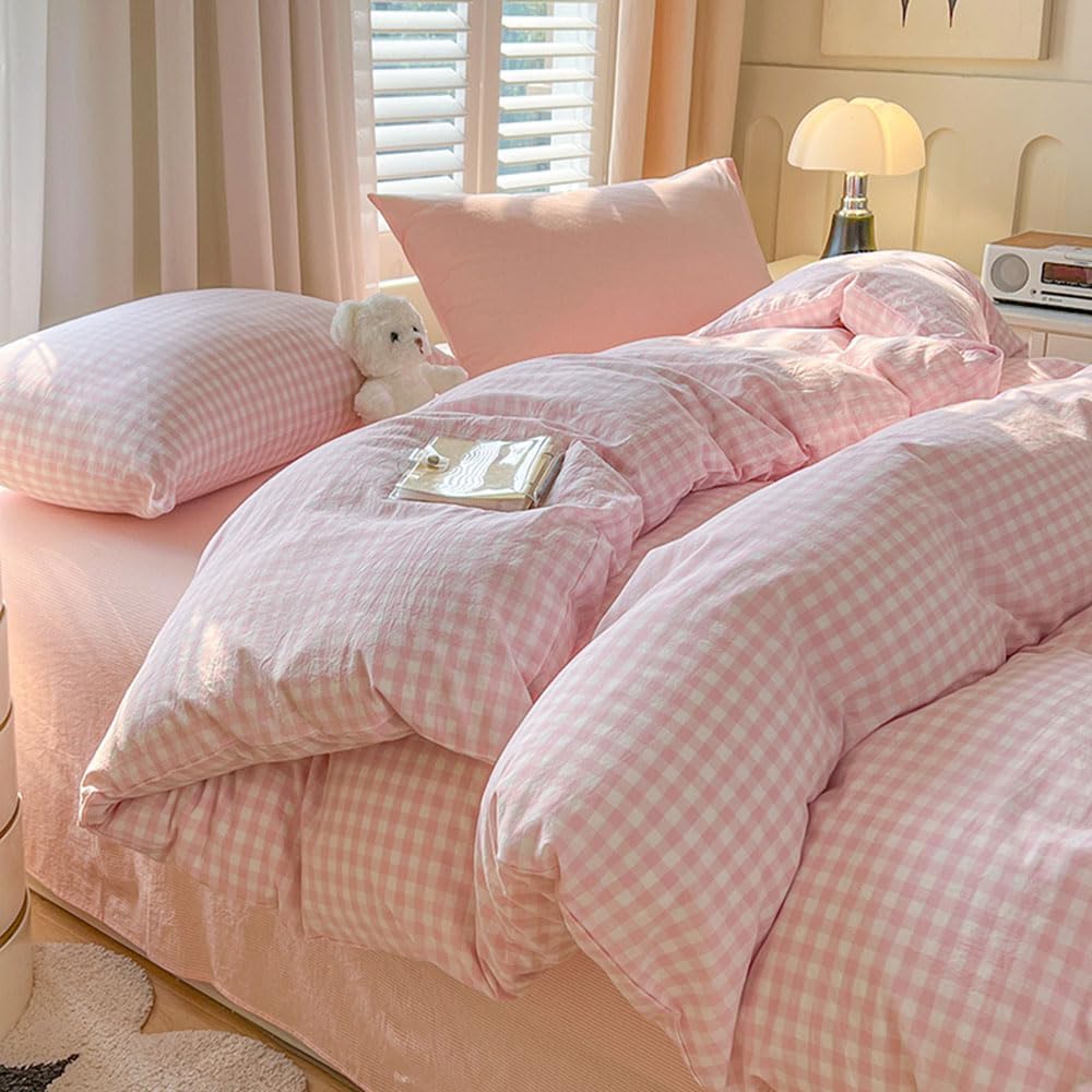 Nayoroom Gingham Duvet Cover Set Queen Blue White Plaid Checkered Bedding