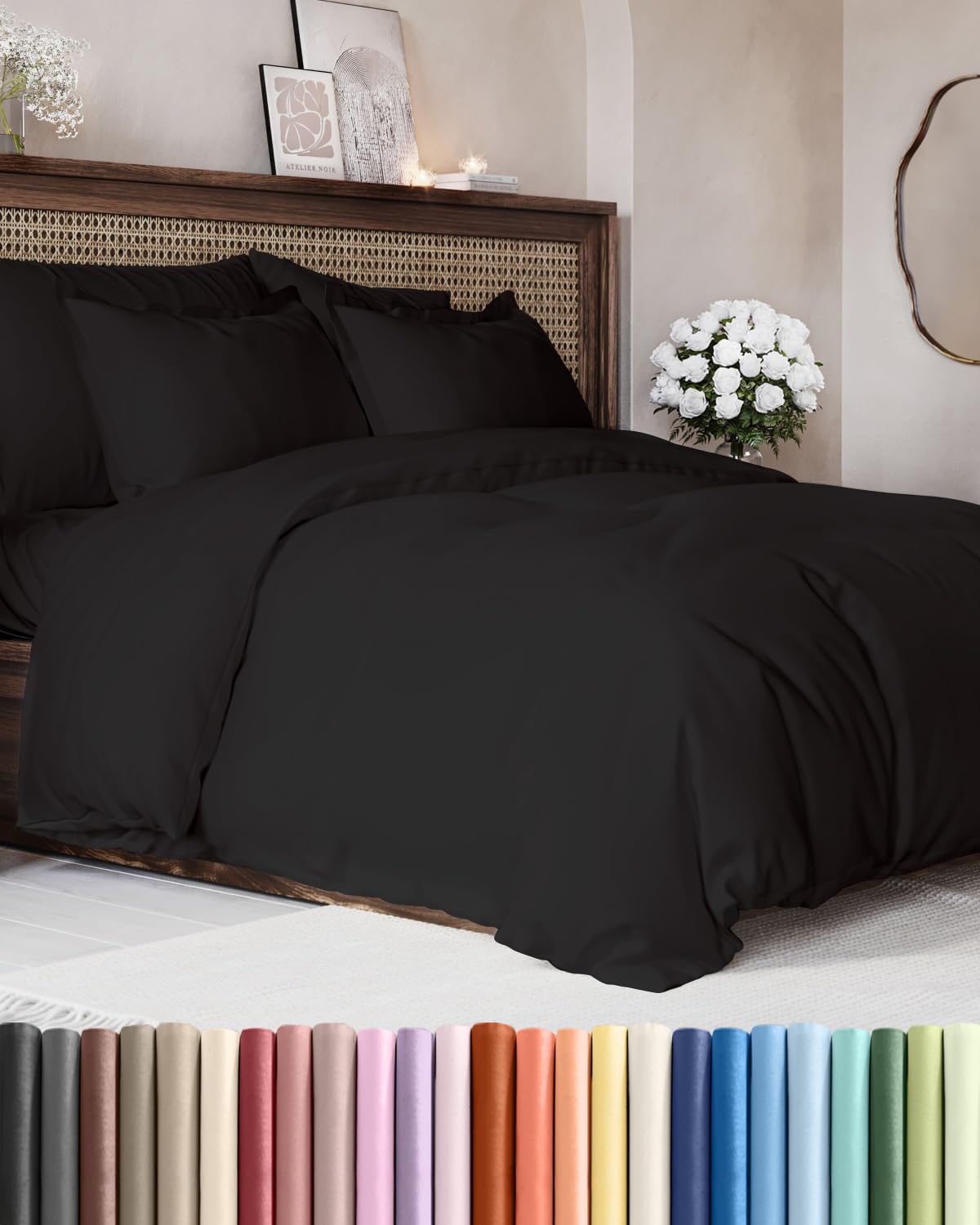 Duvet Cover Queen Size - Extra Soft 3 Piece with Zipper Closure - White