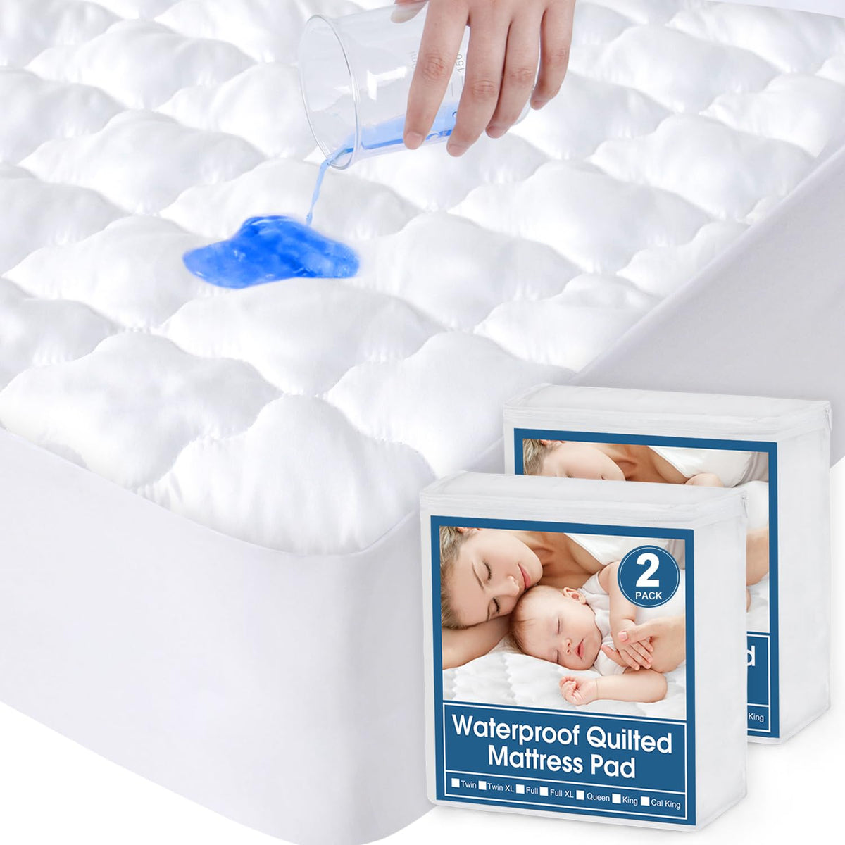 Mattress Protector Pad Cover Waterproof Twin Size Quilted for Single Bed