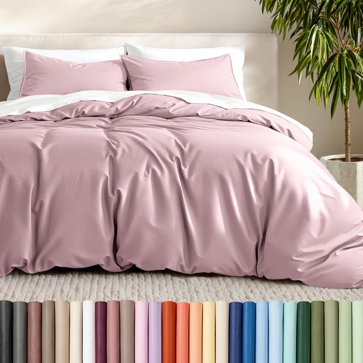 Bare Home Duvet Cover Set 1800 Ultra-Soft (Queen, Grey)