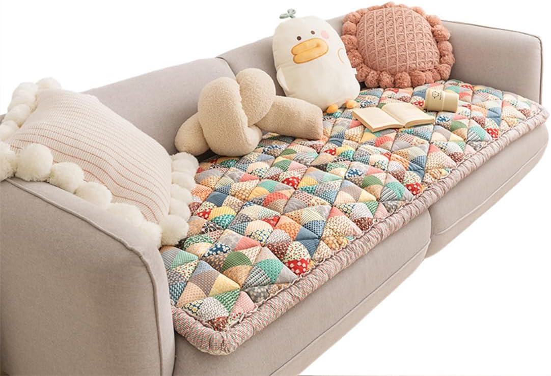 vctops Bohemian Patchwork Cotton Quilted Sofa Couch Cover Floral Pattern Sectional Couch Cover for Living Room Non Slip Soft Floor Mat Chair Seat Cushion(Pattern A,20"x63")
