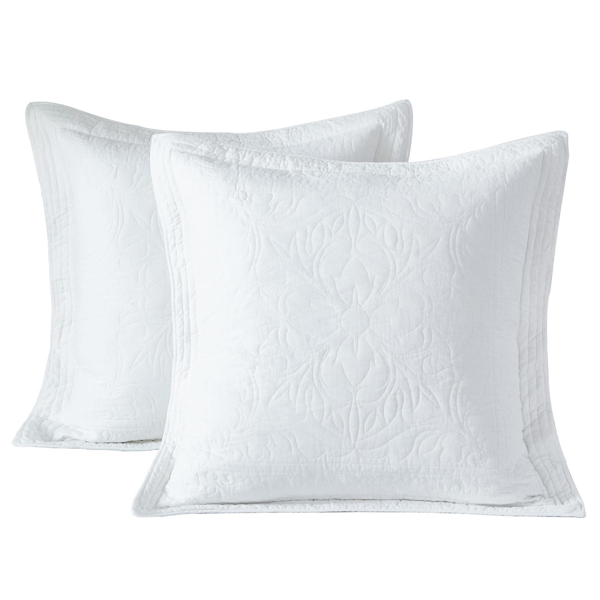 WINLIFE 100% Cotton Quilted Pillow Sham Floral Printed Pillow Cover Sage Green, Standard Size, 20 x 26 Inch