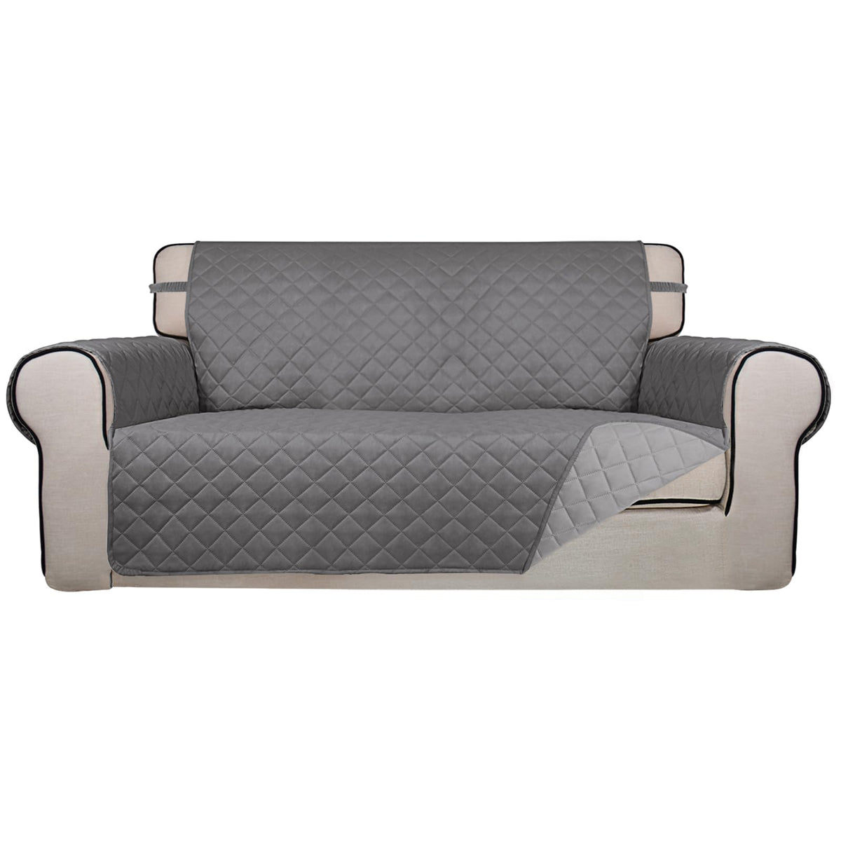 PureFit Reversible Quilted Sofa Cover, Water Resistant Slipcover Furniture Protector, Washable Couch Cover with Non Slip and Elastic Straps for Kids, Dogs, Pets (Sofa, Beige/Beige)