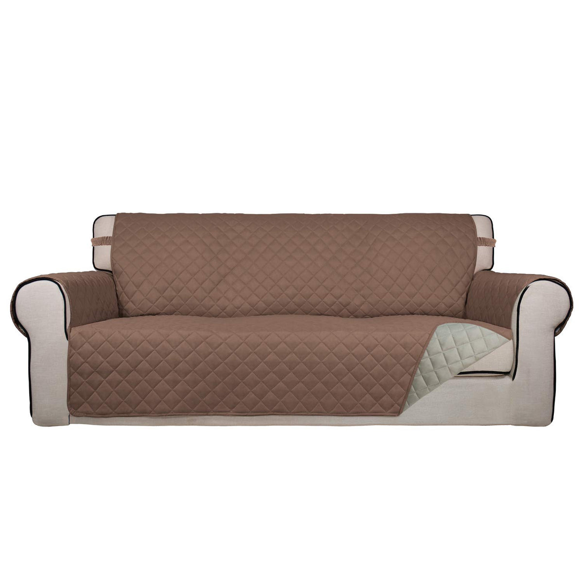 PureFit Reversible Quilted Sofa Cover, Water Resistant Slipcover Furniture Protector, Washable Couch Cover with Non Slip and Elastic Straps for Kids, Dogs, Pets (Sofa, Beige/Beige)