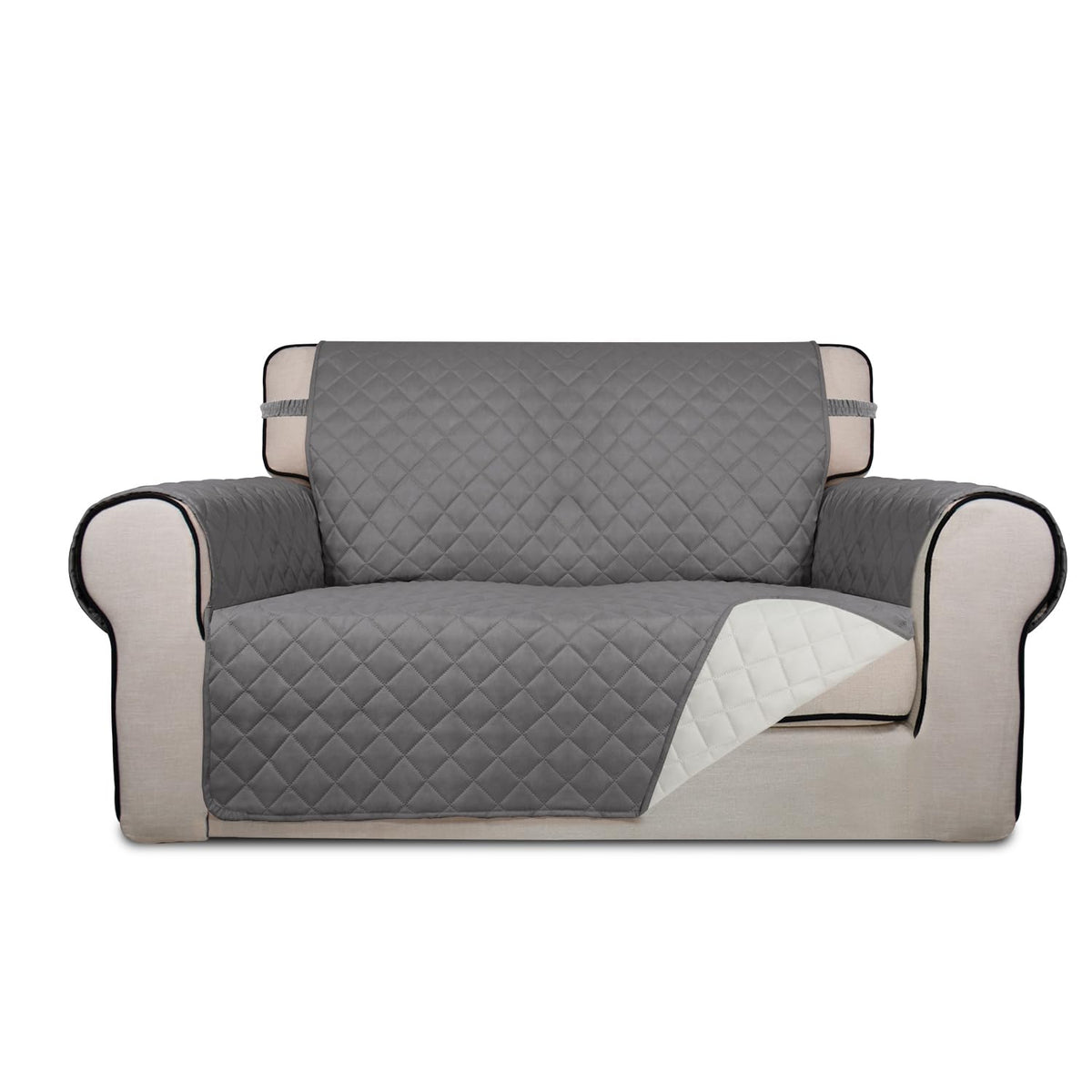 PureFit Reversible Quilted Sofa Cover, Water Resistant Slipcover Furniture Protector, Washable Couch Cover with Non Slip and Elastic Straps for Kids, Dogs, Pets (Sofa, Beige/Beige)