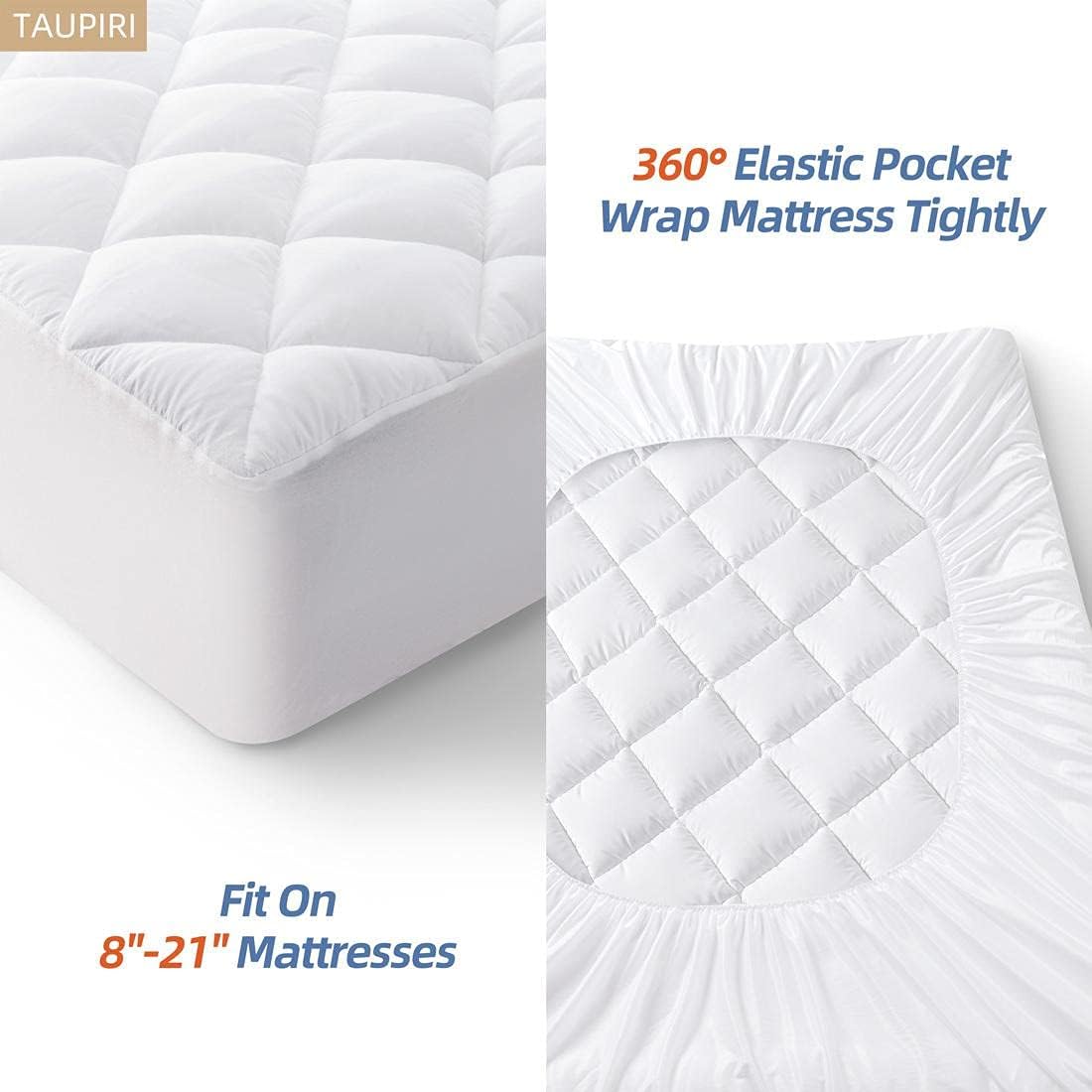 Taupiri King Quilted Mattress Pad Cover with Deep Pocket (8"-21"), White