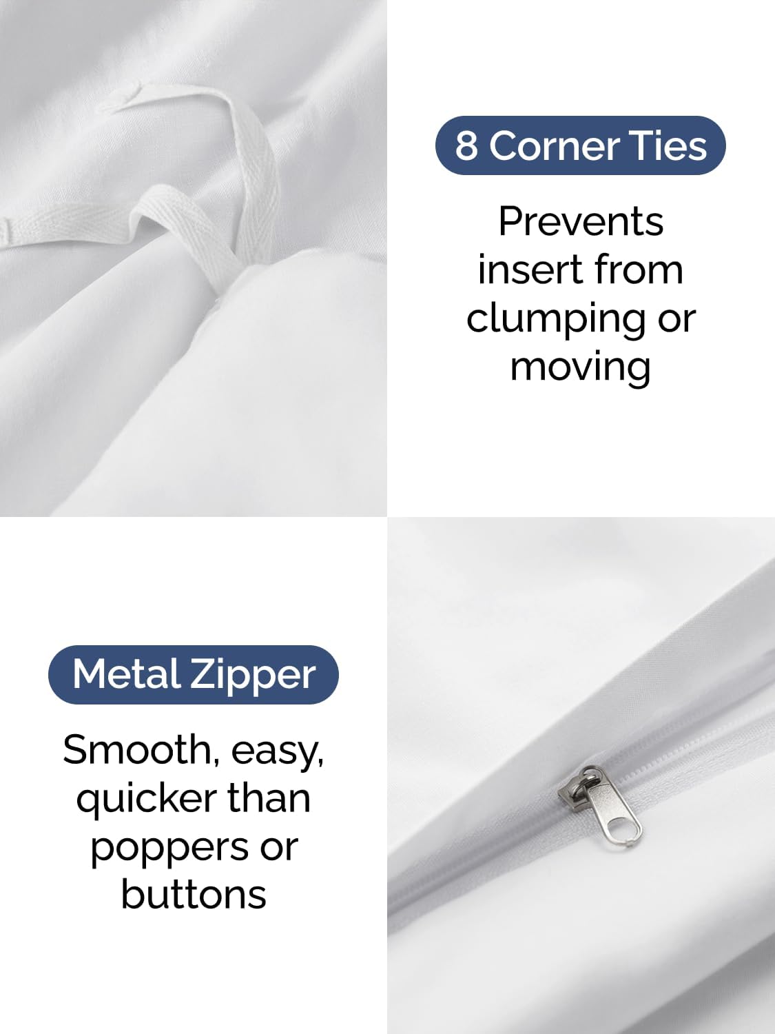 Duvet Cover Queen Size - Extra Soft 3 Piece with Zipper Closure - White