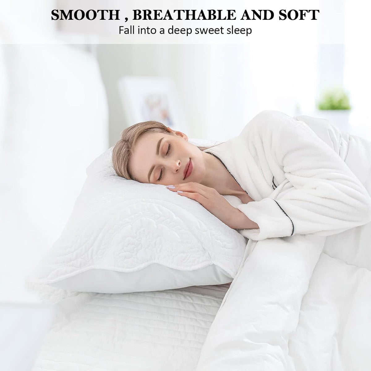 BOSOWOS Quilted Pillow Shams Set of 2, Decorative Microfiber Standard Bed Pillow Shams, Soft Pillow Covers with Envelope Closure (White, 2Pcs:20 x 26inch)