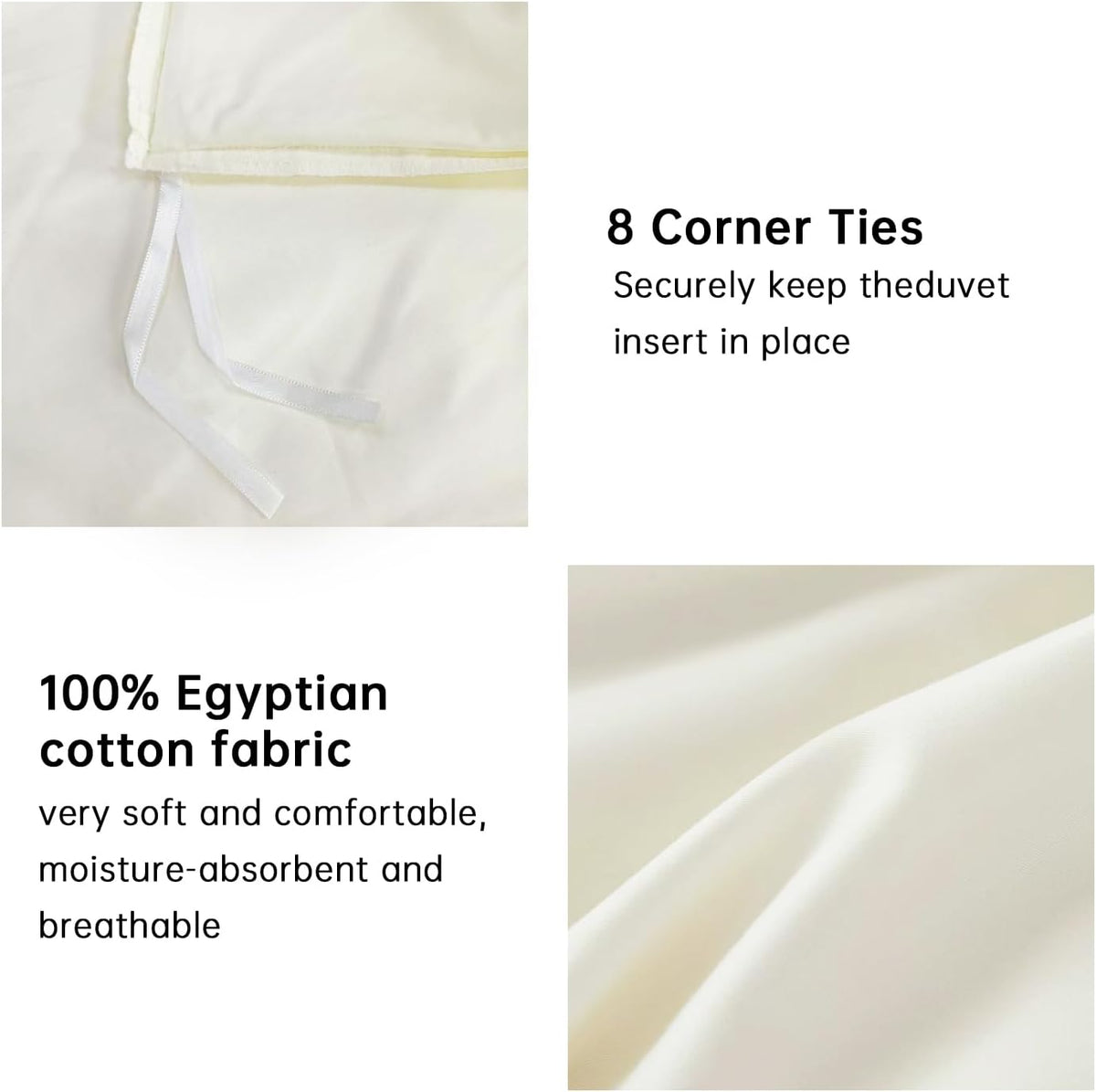 Cream White Duvet Cover Queen Size Ultra Soft 100% Egyptian Cotton