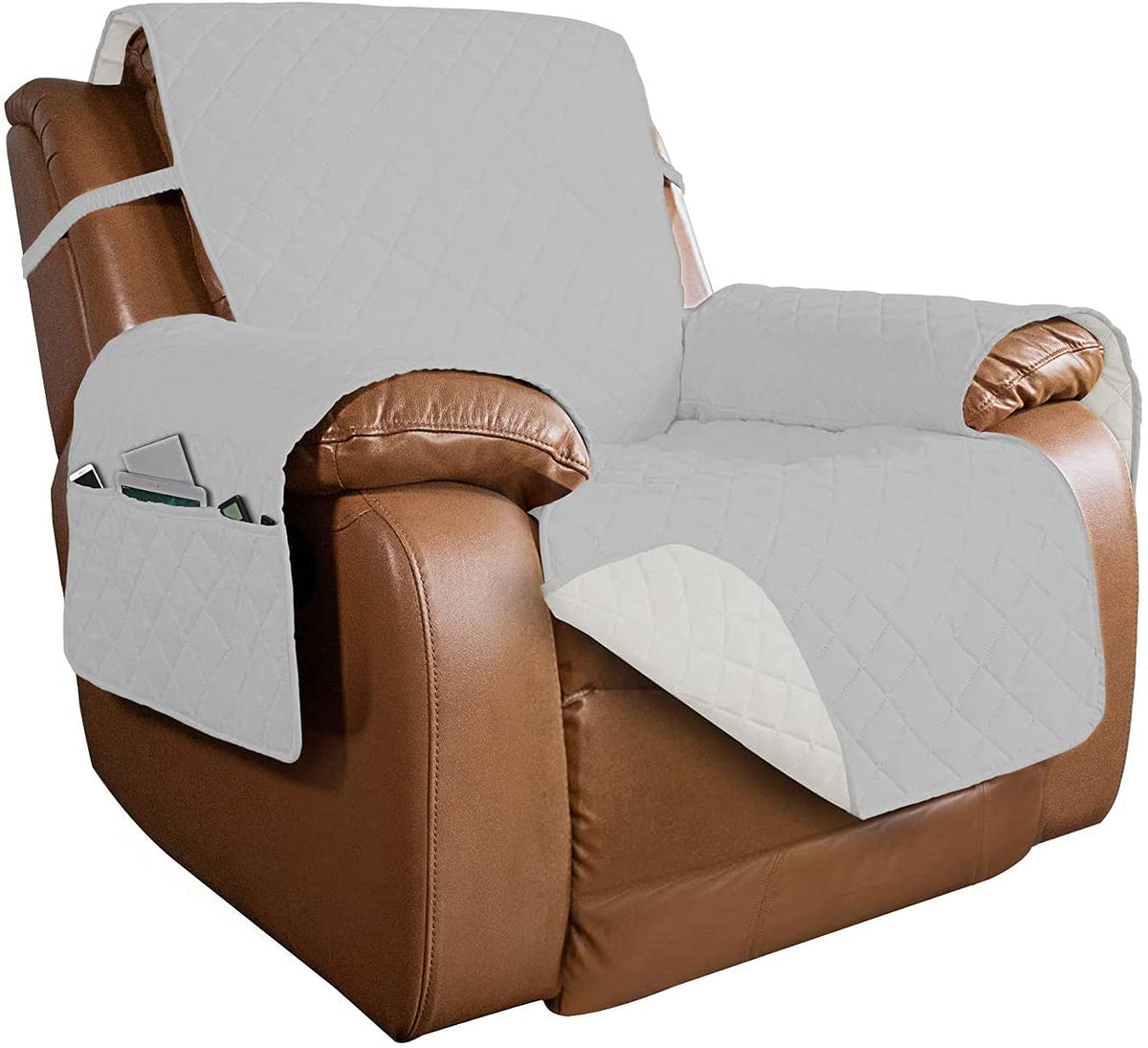 PureFit Reversible Quilted Sofa Cover, Water Resistant Slipcover Furniture Protector, Washable Couch Cover with Non Slip and Elastic Straps for Kids, Dogs, Pets (Sofa, Beige/Beige)