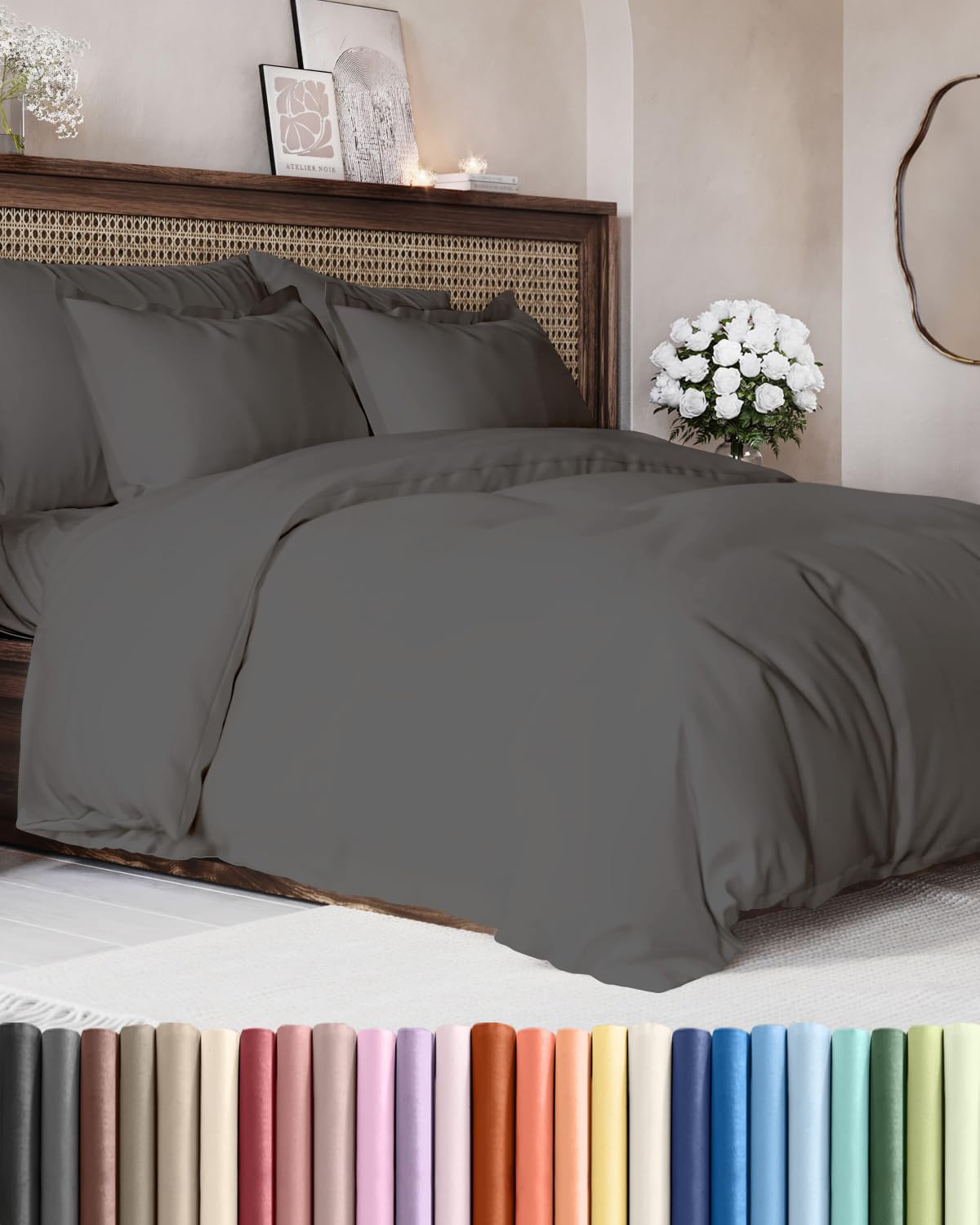 Duvet Cover Queen Size - Extra Soft 3 Piece with Zipper Closure - White