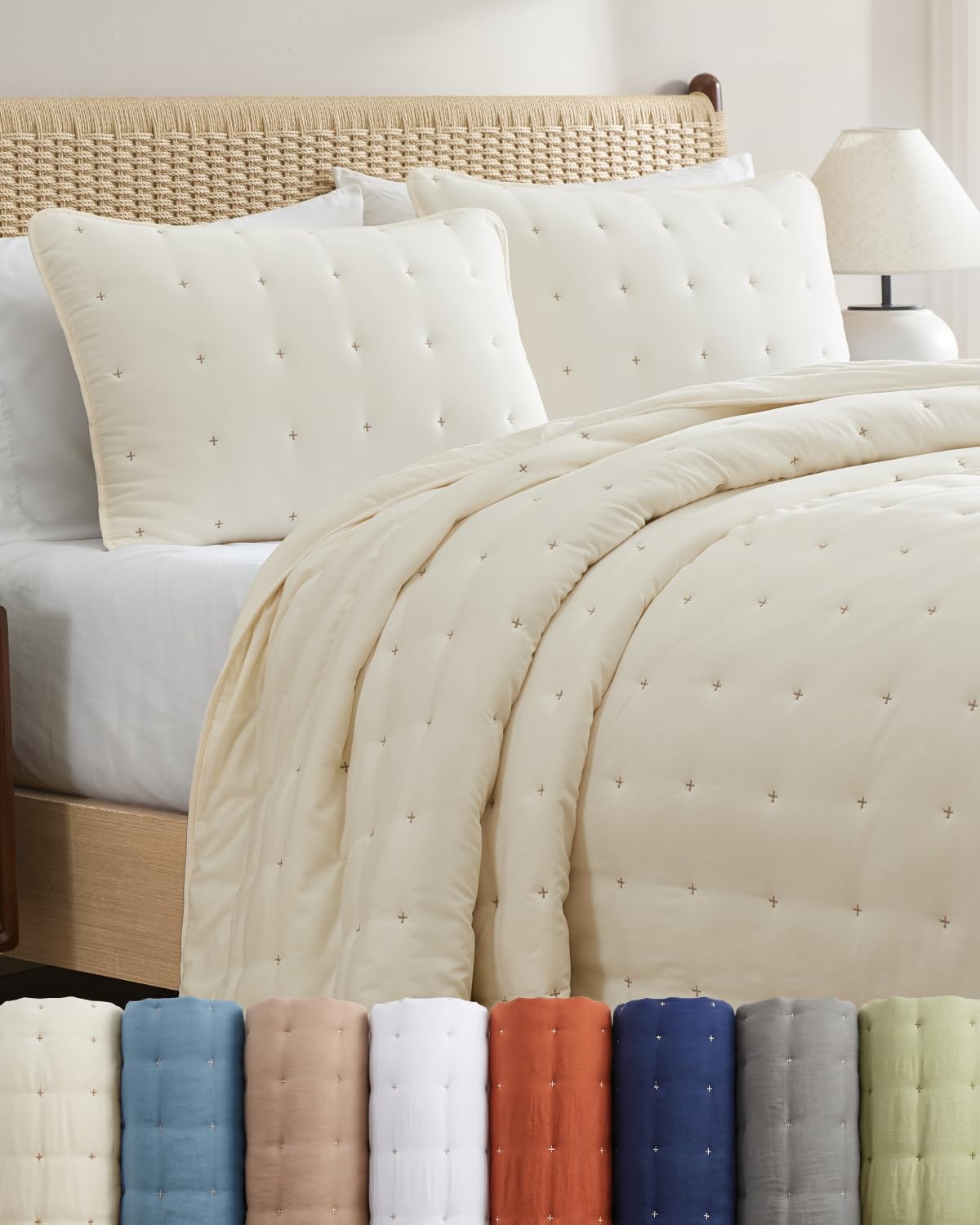 Quilt Set Queen Size - Lightweight Boho Bed Set - Dust Blue, 90" x 96"
