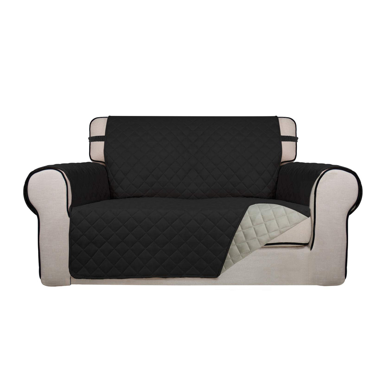 PureFit Reversible Quilted Sofa Cover, Water Resistant Slipcover Furniture Protector, Washable Couch Cover with Non Slip and Elastic Straps for Kids, Dogs, Pets (Sofa, Beige/Beige)