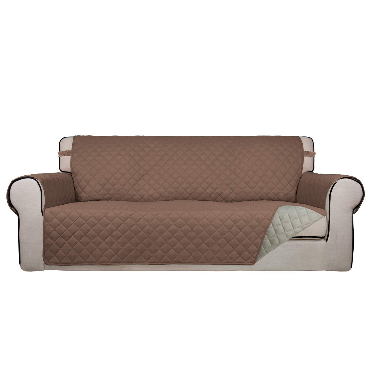 PureFit Reversible Quilted Sofa Cover, Water Resistant Slipcover Furniture Protector, Washable Couch Cover with Non Slip and Elastic Straps for Kids, Dogs, Pets (Sofa, Beige/Beige)