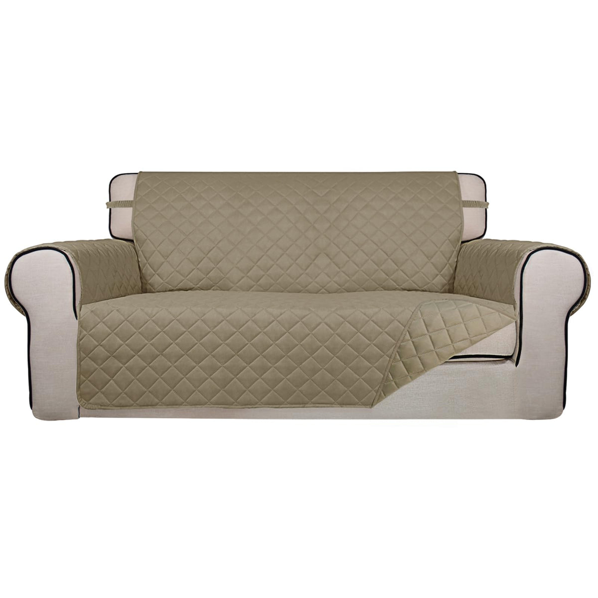 PureFit Reversible Quilted Sofa Cover, Water Resistant Slipcover Furniture Protector, Washable Couch Cover with Non Slip and Elastic Straps for Kids, Dogs, Pets (Sofa, Beige/Beige)