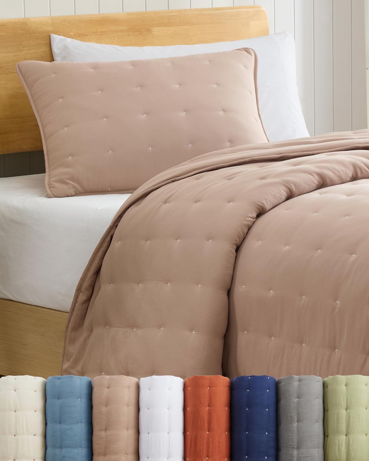 Quilt Set Queen Size - Lightweight Boho Bed Set - Dust Blue, 90" x 96"