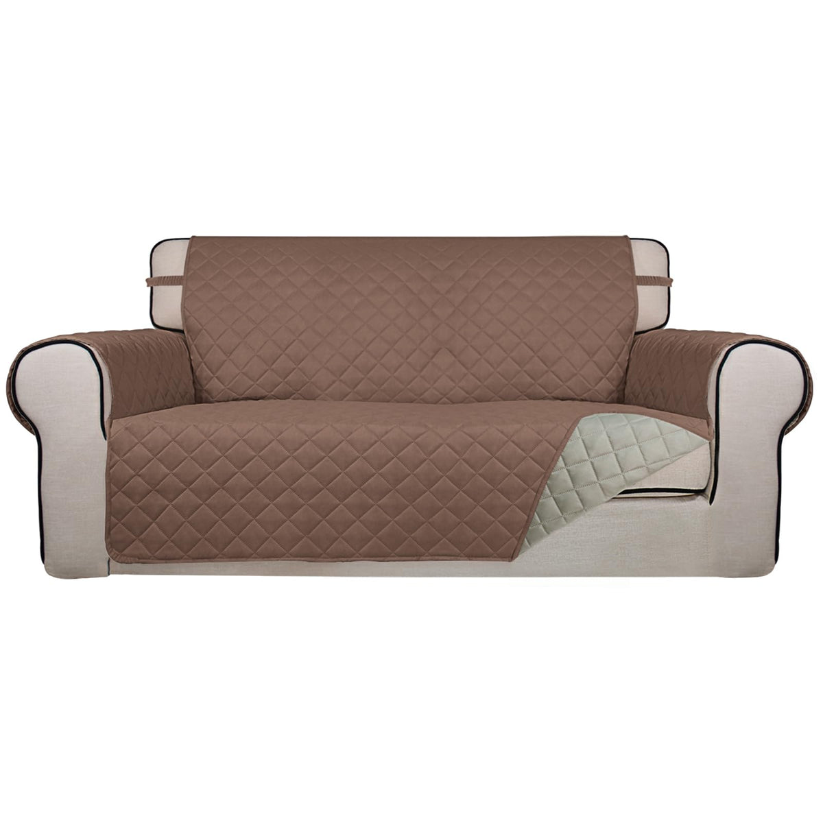 PureFit Reversible Quilted Sofa Cover, Water Resistant Slipcover Furniture Protector, Washable Couch Cover with Non Slip and Elastic Straps for Kids, Dogs, Pets (Sofa, Beige/Beige)