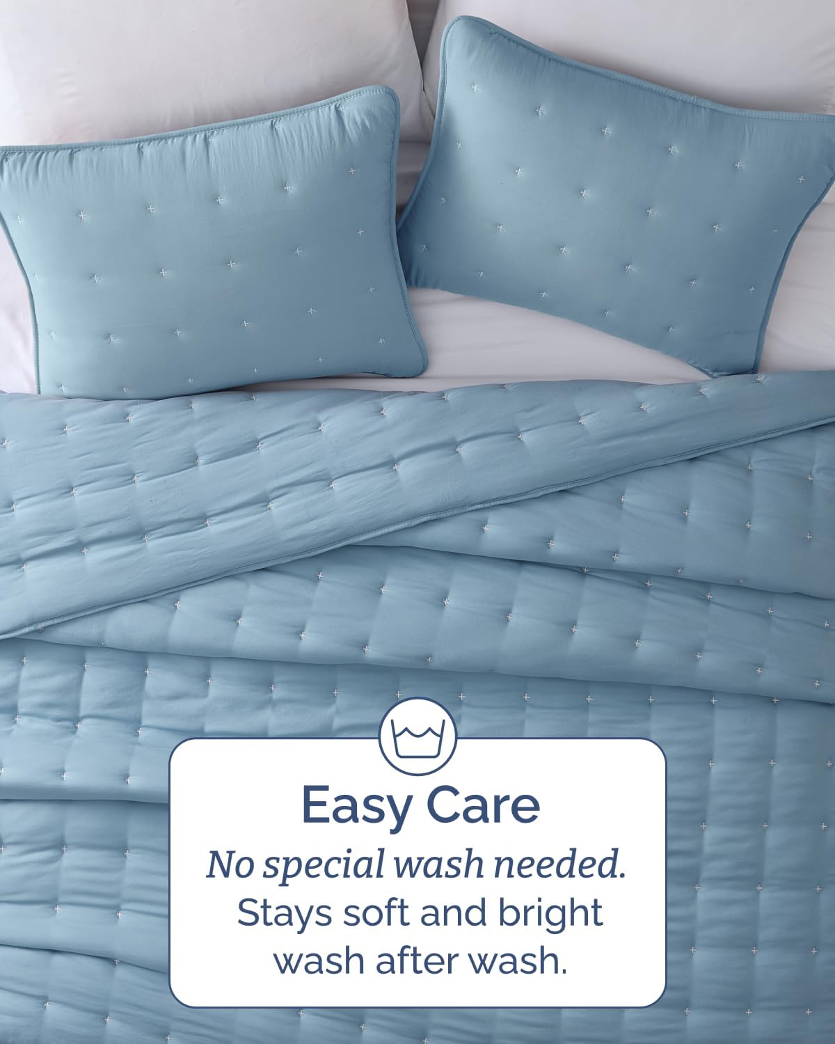 Quilt Set Queen Size - Lightweight Boho Bed Set - Dust Blue, 90" x 96"