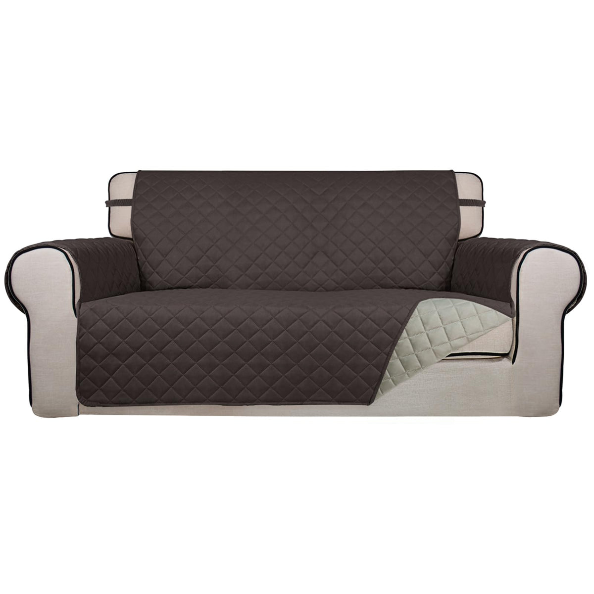 PureFit Reversible Quilted Sofa Cover, Water Resistant Slipcover Furniture Protector, Washable Couch Cover with Non Slip and Elastic Straps for Kids, Dogs, Pets (Sofa, Beige/Beige)