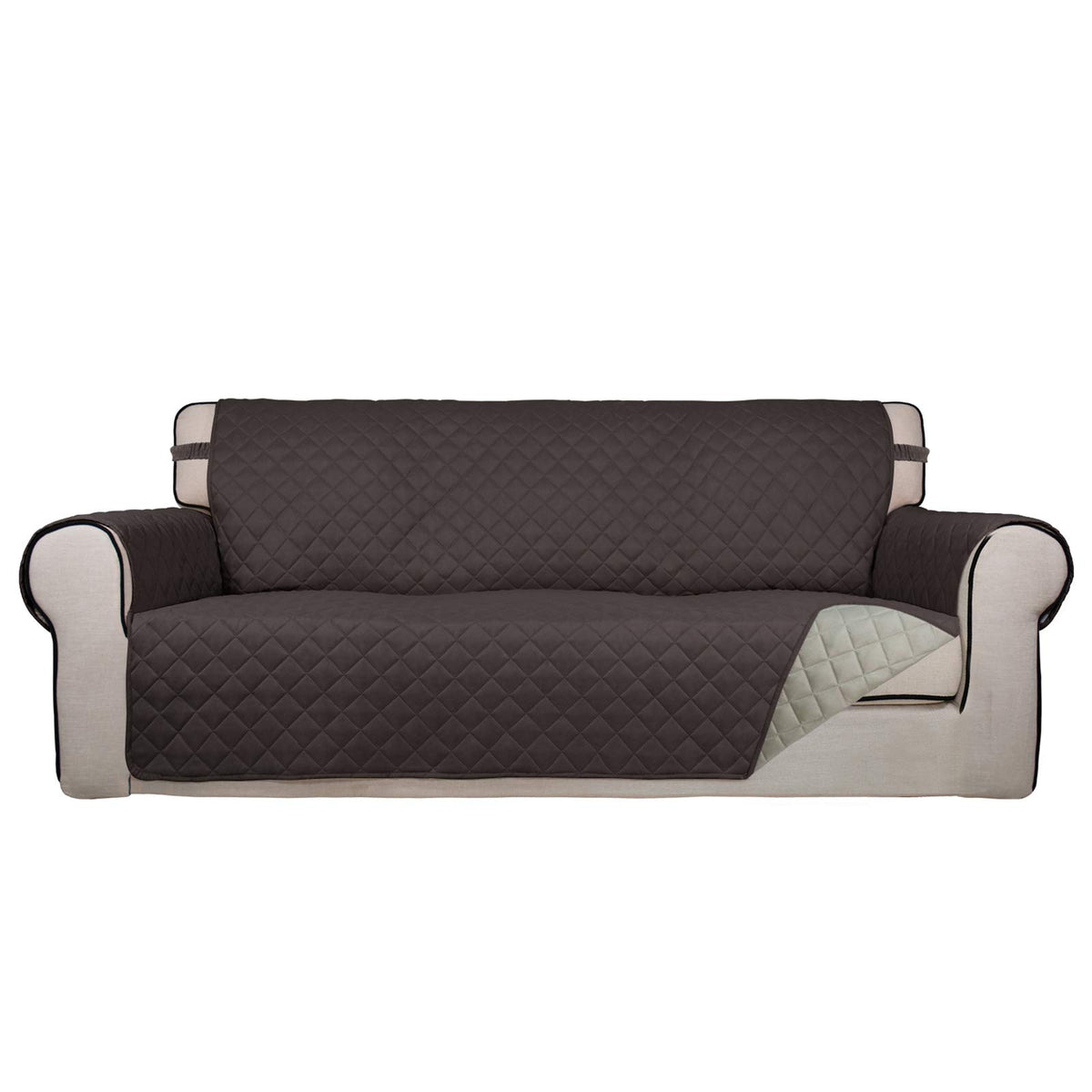 PureFit Reversible Quilted Sofa Cover, Water Resistant Slipcover Furniture Protector, Washable Couch Cover with Non Slip and Elastic Straps for Kids, Dogs, Pets (Sofa, Beige/Beige)