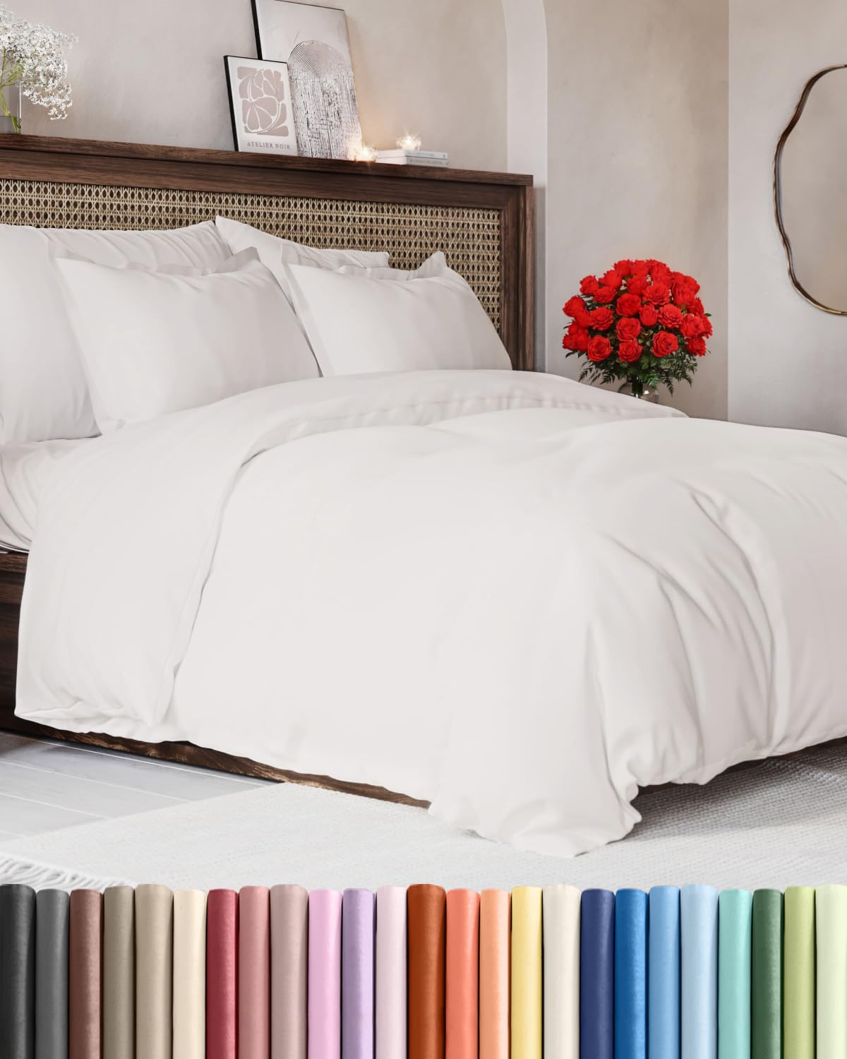 Duvet Cover Queen Size - Extra Soft 3 Piece with Zipper Closure - White