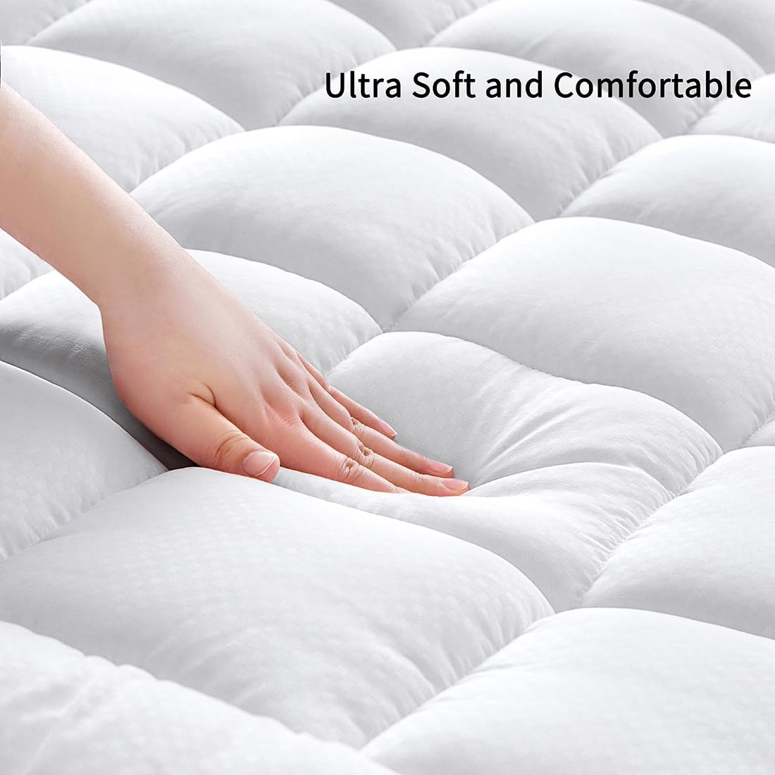 Queen Size Quilted Fitted Mattress Pad Cover with Deep Pocket Fitted 8" - 21", Ultra Soft and Comfortable, Breathable (White, Queen)