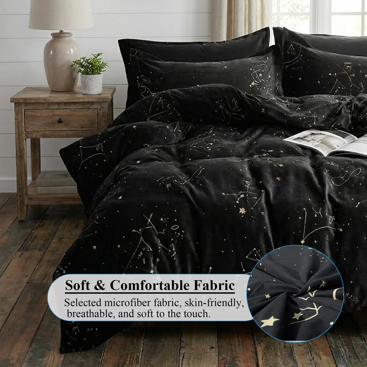 Breathable Constellation Microfiber Bedding Set – Ultra Soft, Smooth & Durable Duvet Cover Set with Zipper Closure and Corner Ties, Wrinkle-Free, Fade-Resistant, Stain-Resistant ,Easy-Care Comforter Cover for Bedroom, Guest Room & Kids Room
