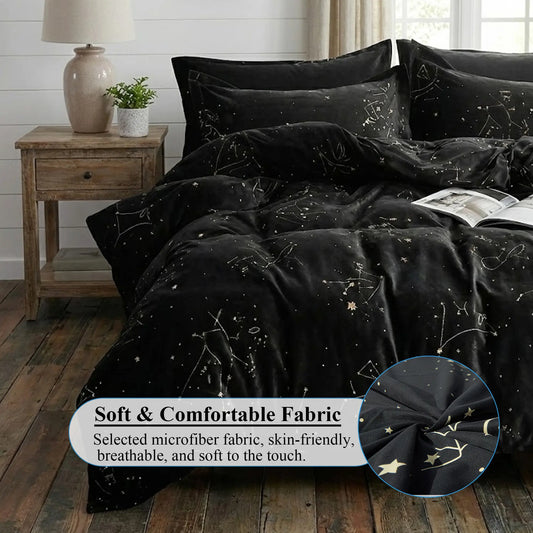 Breathable Constellation Microfiber Bedding Set – Ultra Soft, Smooth & Durable Duvet Cover Set with Zipper Closure and Corner Ties, Wrinkle-Free, Fade-Resistant, Stain-Resistant ,Easy-Care Comforter Cover for Bedroom, Guest Room & Kids Room