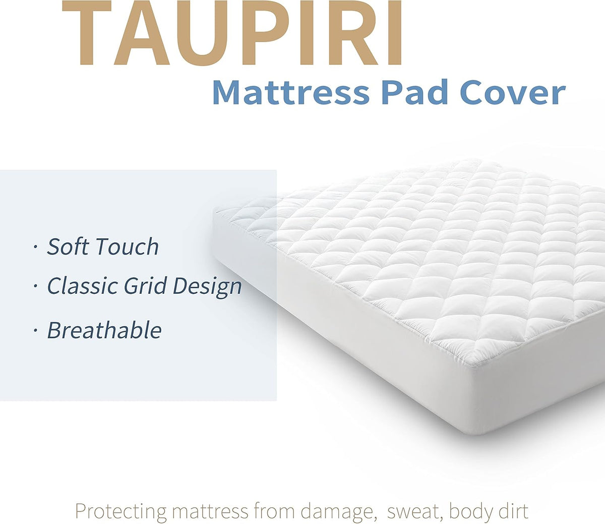 Taupiri King Quilted Mattress Pad Cover with Deep Pocket (8"-21"), White